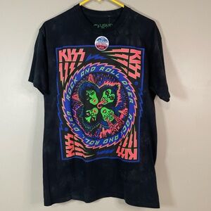 LIQUID BLUE KISS Glows in Black Light Tie Dye Med T Shirt Concert Festival Neon